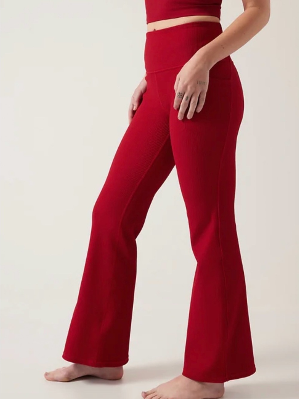 Athleta-Salutation Stash Rib Flare Pants XS Candy Red